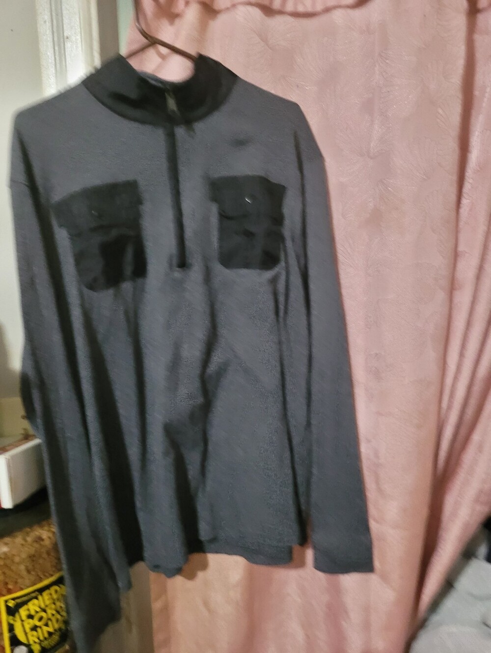Men's Half-Zip Sweater with Black Chest Pockets - Charcoal